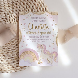 Unicorn Birthday Invitation Template, Unicorns Rainbows Sparkles and ...