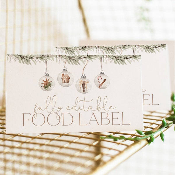 Christmas Food Label Template, Printable Food Tags, Holiday Party Food Labels, Christmas Ornament Food Label, Christmas Party Food, CP07