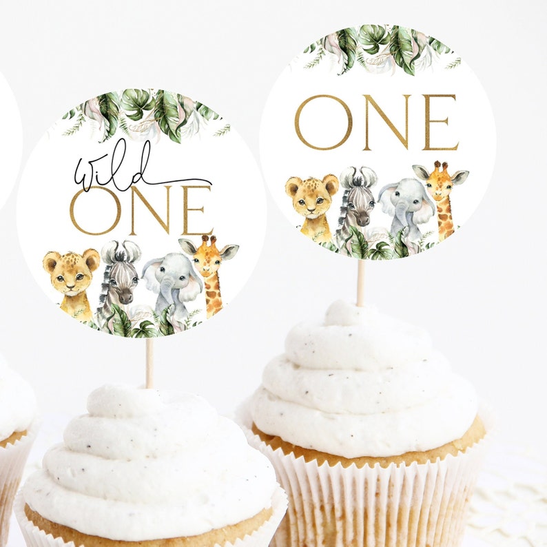 Wild One Cupcake Toppers Safari Cupcake Toppers 1st Birthday Etsy