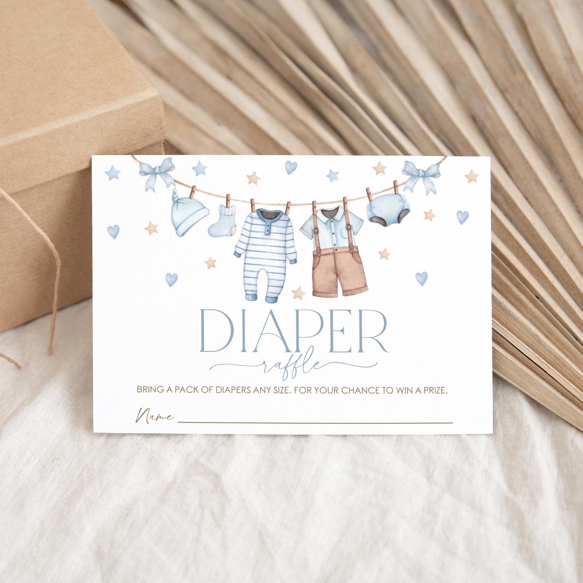 Clothes Line Raffle Baby Clothes Diaper Raffle Card, Blue Baby Shower Diaper Raffle Card ...