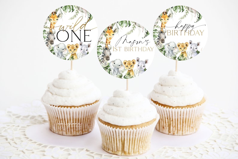 Wild One Cupcake Toppers Safari Cupcake Toppers 1st Birthday Etsy