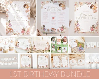 Fairy Birthday Invitation Bundle, Fairy 1st Birthday Invitation, Girl 1st Birthday, First Birthday Decorations, Girl Birthday Bundle, BD24