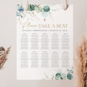Greenery Baptism Seating Chart, Christening Seating Chart, Printable Seating Chart Template, Seating Chart, Editable Seating Plan, BT2