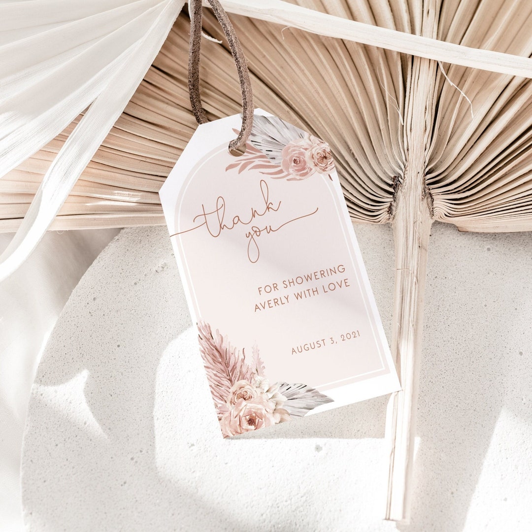 Boho Baby Shower Favor Tag, Thank You Tag, Pampas Grass Baby Shower ...