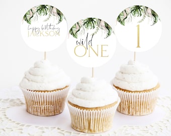 Wild One pour cupcakes, décorations pour cupcakes d'anniversaire, décorations pour cupcakes d'anniversaire Safari, décorations pour cupcakes modifiables pour 1er anniversaire, BD01