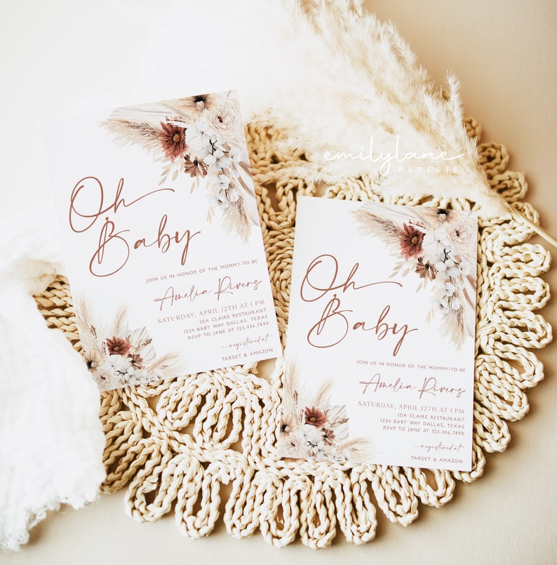 Boho Floral Baby Shower Invitation Boho Baby Shower Invite Etsy