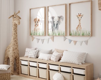 Jungle Animals Wall Art, Baby Safari Animals Nursery Room Decor, Safari Wall  Decor, Nursery Room Wall Art, Lion, Elephant, Giraffe, JUN01