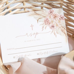 Taufe Antwortkarte, Boho rosa Antwortkarte, Taufe rsvp, rosa Taufe, rosa Boho Taufe, BT6