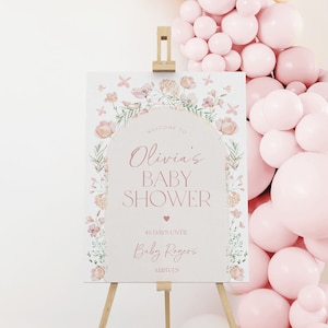 Babyparty Willkommensschild, Blumen-Baby-Willkommensschild, Mädchen-Babyparty-Willkommensschild, Baby in Bloom-Babypartyschild, druckbares Schild, BBS103