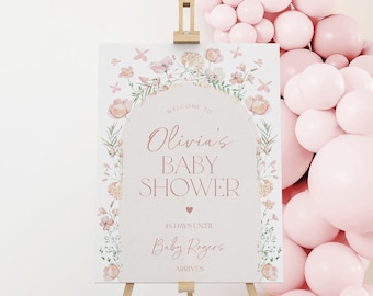 Baby Shower Welcome Sign, Floral Baby Welcome Sign, Girl Baby Shower Welcome Sign, Baby in Bloom Baby Shower Sign, Printable Sign, BBS103