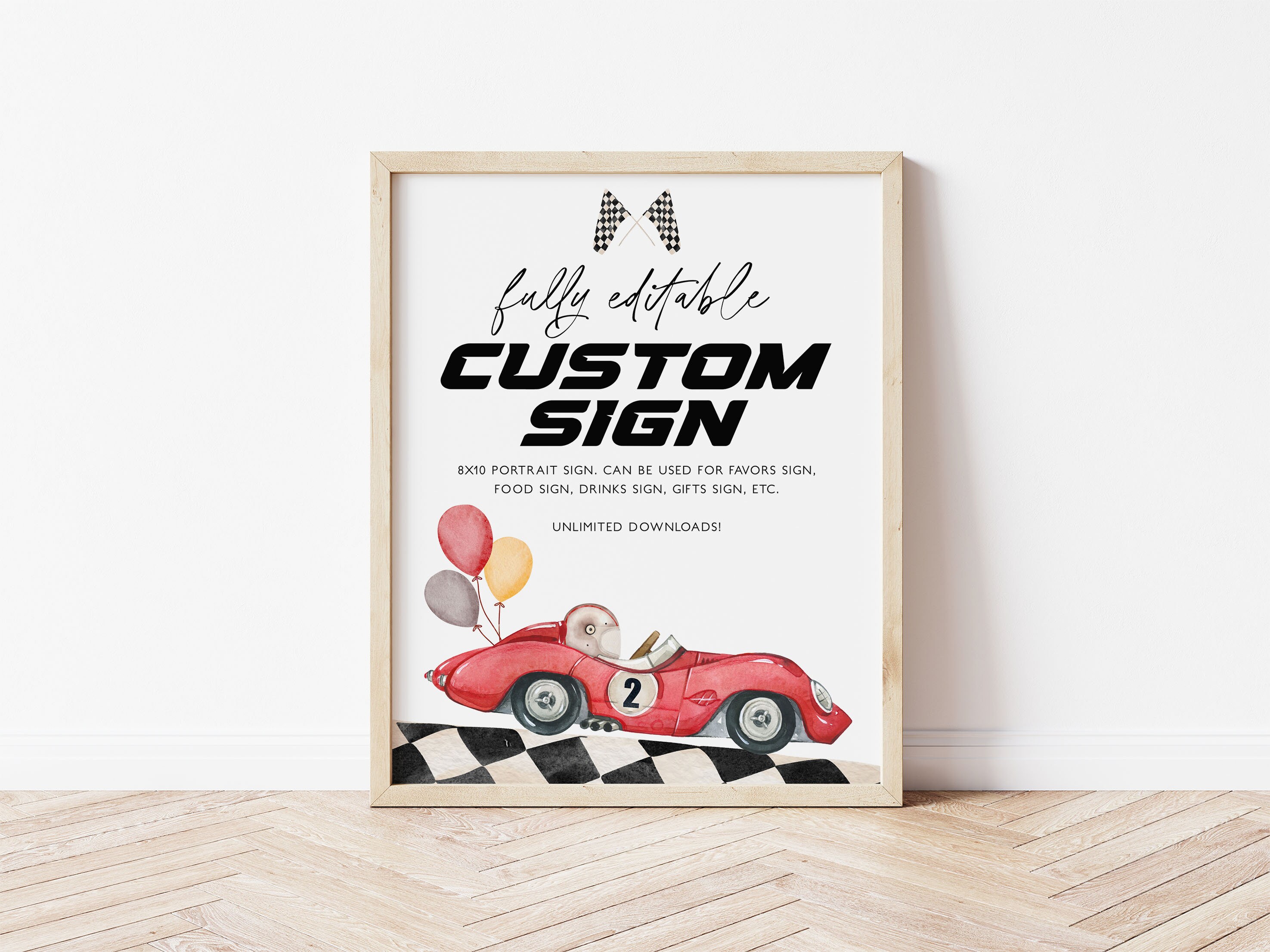 Customizable Car Rider Sign Red Race Car Custom Editable Sign, Race Car Custom 8x10 Sign, Two Fast ...