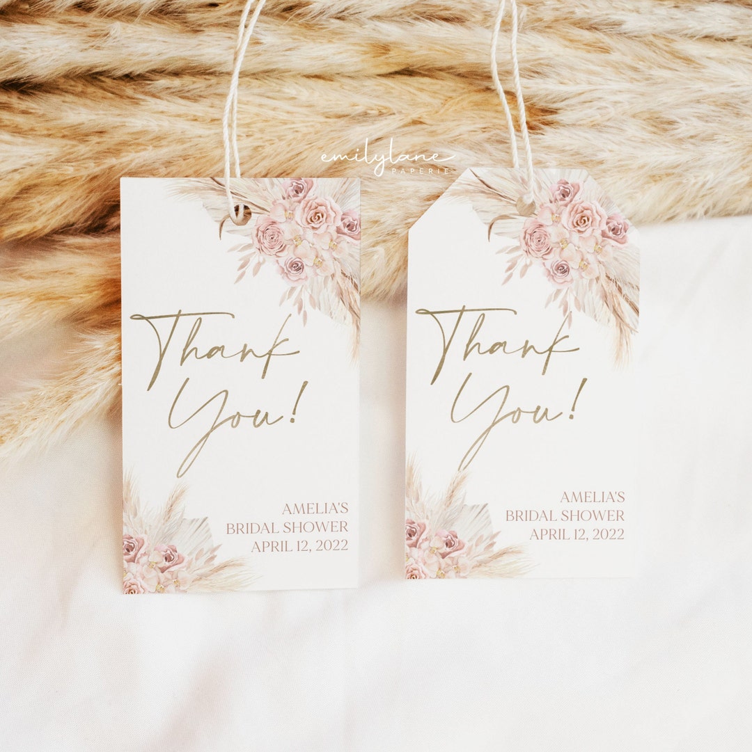 Pink Boho Floral Bridal Shower Favor Tag, Boho Thank You Tag, Bridal ...