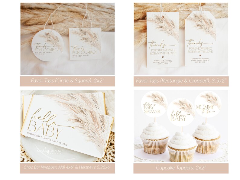 Boho Pampas Grass Baby Shower Invitation Bundle Boho Baby Etsy