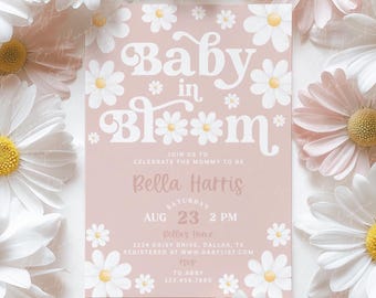 Baby in Bloom Baby Shower Invitation, Daisy Baby in Bloom Invite, Daisy Baby Shower Invite, Pink Daisies Girl Baby Shower Invitation, BBS141