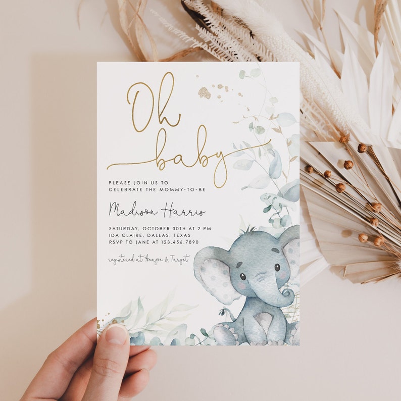 Elephant Baby Shower Invitation Boy Baby Shower Elephant Etsy