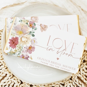 Love in Bloom Chocolate Bar Wrapper, Floral Candy Bar Wrapper Template, Spring Bridal Shower Candy Bar Wrapper, Bridal Shower Favors, BS24