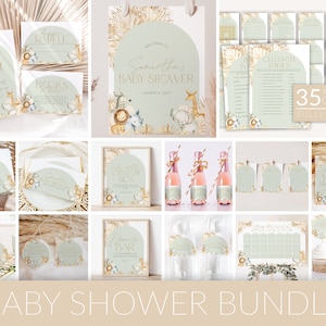 Boho Jungle Baby Shower Invitation Bundle, Boho Safari Baby Shower Invitation and Games, Gender Neutral, Boho Baby Shower Decorations, BBS43
