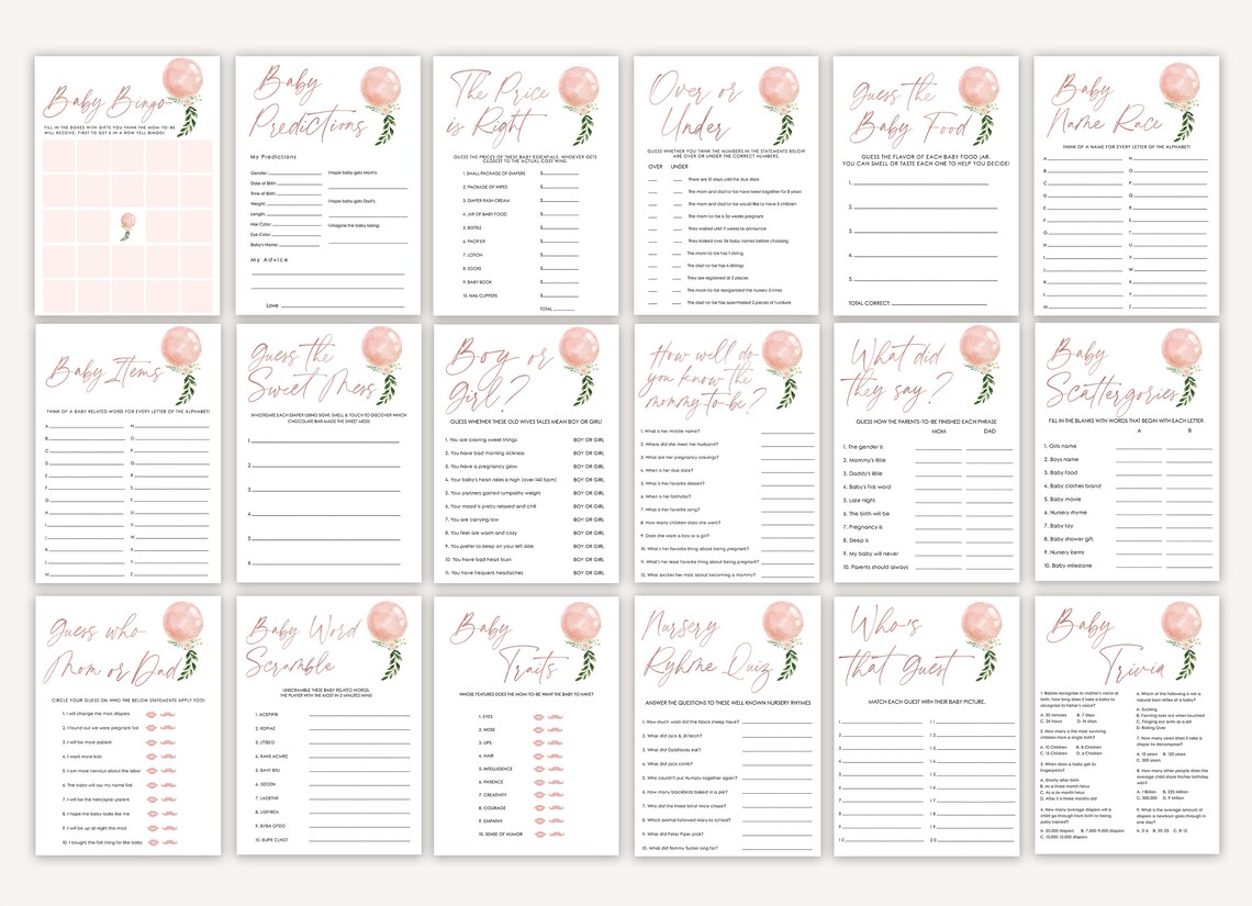 Baby Shower Games Girl Baby Shower Editable Games Printable | Etsy