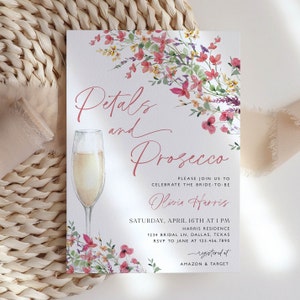 Petals and Prosecco Bridal Shower Invite, Hot Pink Wildflower Bridal Shower Invitation, Pink Petals and Prosecco, Editable Template, BS36 image 3