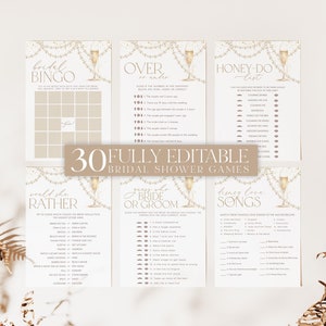 Bridal Shower Games, Pearls and Prosecco Bridal Shower, Editable Games, Printable Games, Pearl Necklace, Prosecco Bridal Game Pack, BS57