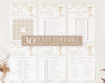 Bridal Shower Games, Pearls and Prosecco Bridal Shower, Editable Games, Printable Games, Pearl Necklace, Prosecco Bridal Game Pack, BS57