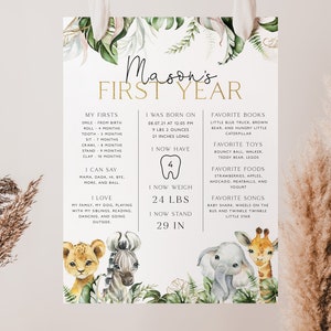 Segno di pietra miliare del 1° compleanno Wild One, Tavola di pietra miliare, 1° compleanno, Segno di pietra miliare del 1° compleanno del bambino, Poster di pietra miliare degli animali Safari, BD04