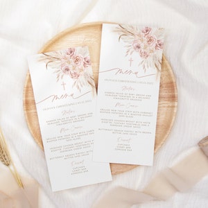 Modèle de menu de baptême bohème, modèle de menu de baptême imprimable, menu imprimable, menu modifiable, menu bohème, modèle de menu rose bohème, BT6