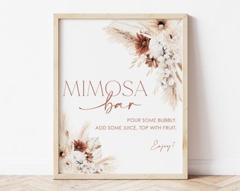 Boho Floral Mimosa Bar Sign, Boho Mimosa Bar Sign, Boho Douche Mimosa Bar Sign, Instant Download, Bewerkbare Bruidsdouche DIY, BS16