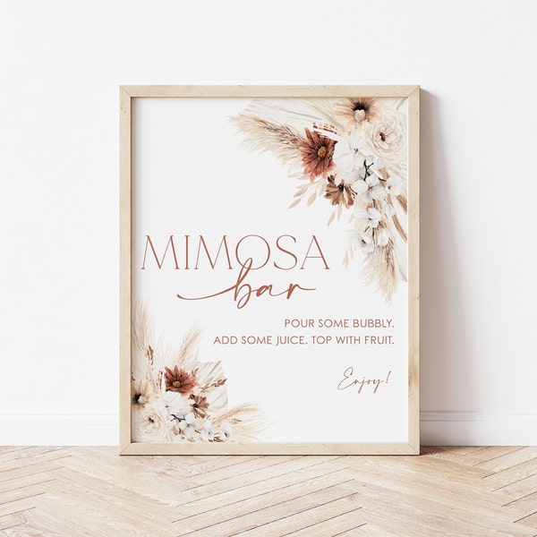 Boho Floral Mimosa Bar Sign, Boho Mimosa Bar Sign, Bohemian Shower Mimosa Bar Sign, Instant Download, Editable Bridal Shower DIY, BS16