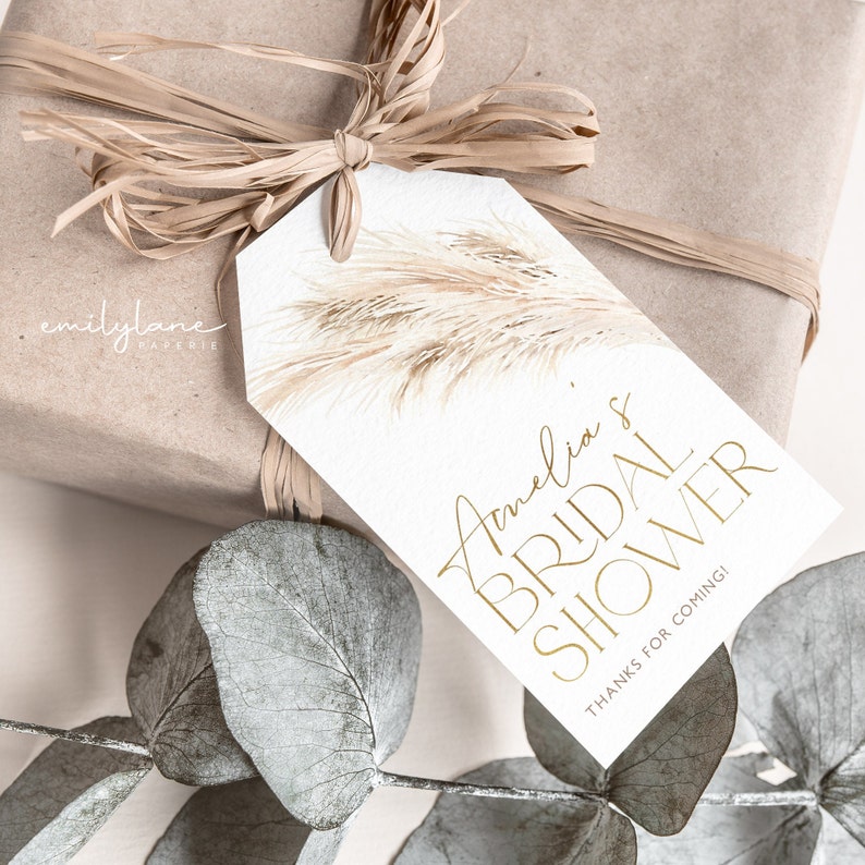Boho Bridal Shower Favor Tag, Pampas Grass Thank You Tag, Bridal Shower ...