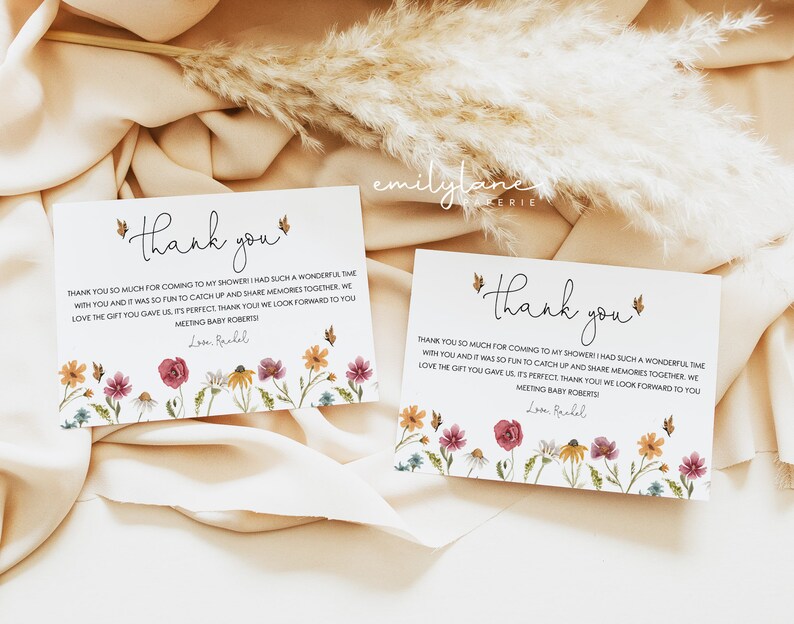 Wildflower Thank You Card Template, Floral Thank You Card Printable ...
