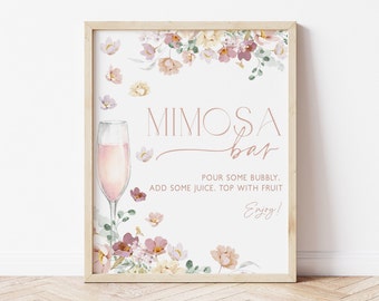 Spring Floral Mimosa Bar Sign, Pink Mimosa Bar Sign, Spring Bridal Shower Mimosa Bar Sign, Mimosa Sign, Editable Bridal Shower Sign, BS28