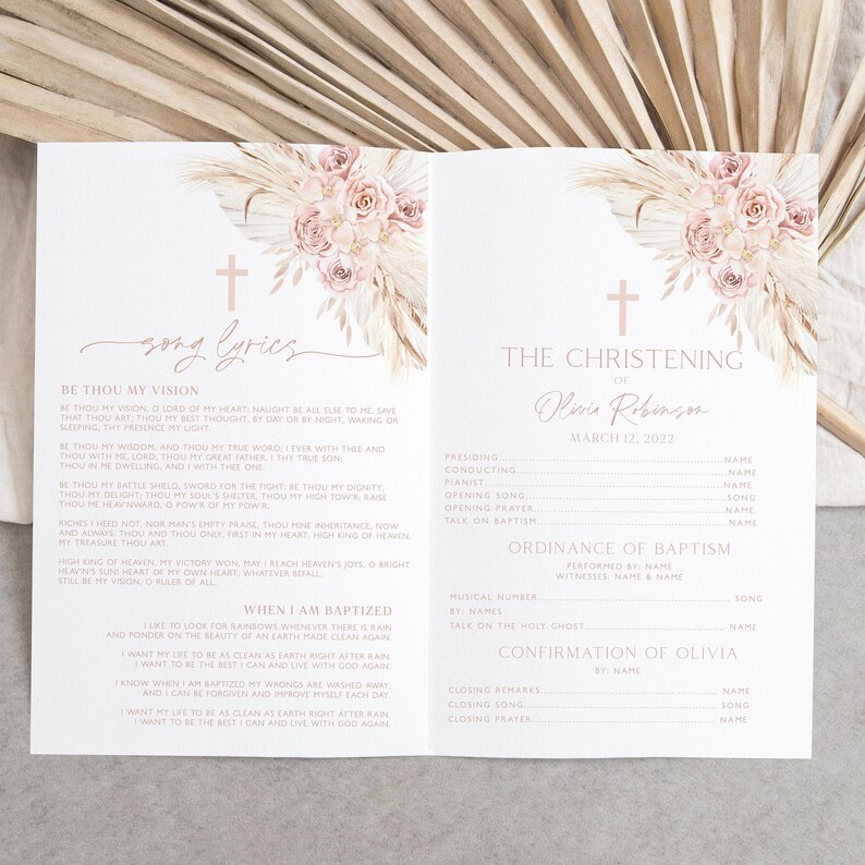 Boho Christening Programs, Printable Baptism Program Template ...