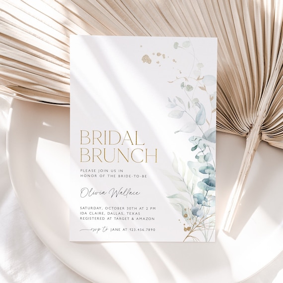 Bridal Brunch Invitation Template, Greenery Bridal Shower Invite, Dusty Blue Bridal Shower, Eucalyptus Bridal Shower Invite, Juliet3