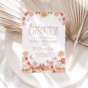 Thanksgiving Dinner Invitation, Friendsgiving Invitation Template, Thanksgiving, Editable Thanksgiving Invitation, Thanksgiving Dinner, TG01 image 1