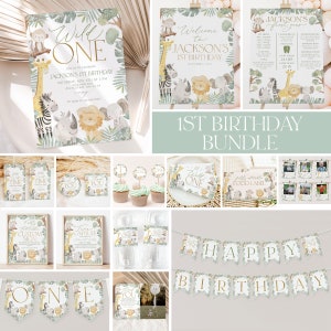 Wild One 1st Birthday Invitation Bundle, Wild One Invitation, Wild One Birthday Decorations, Wild One Birthday Boy, Safari Birthday, BD86