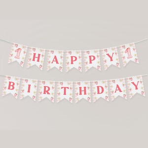 Happy Birthday Banner, Berry First Birthday Banner, 1st Birthday Decor, Strawberry Happy Birthday Banner, Printable Birthday Banner, BD123