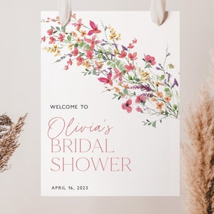 Wildflower Bridal Shower Welcome Sign Template, Hot Pink Wildlfower Bridal Shower Welcome Poster, Hot Pink Bridal Shower Welcome Sign, BS26