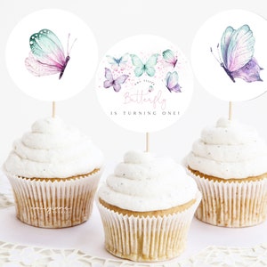 Butterfly Cupcake Toppers, Butterfly Birthday Cupcake Toppers, 1st Birthday Cupcake Toppers, First Birthday Girl, Editable, BF1