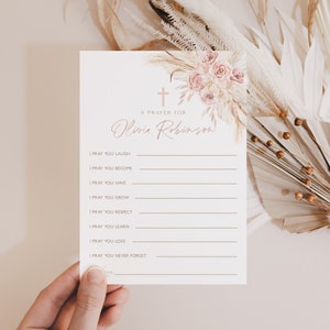 Carte di preghiera per battesimo Boho rosa, Carte di preghiera per battesimo Boho, Carte di preghiera per battesimo rosa, Preghiere stampabili per il battesimo del bambino, Boho, BT6