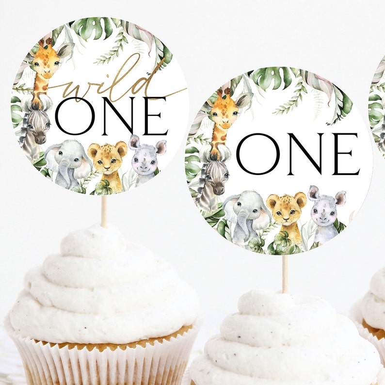 Wild One Cupcake Toppers Safari Cupcake Toppers 1st Birthday Etsy
