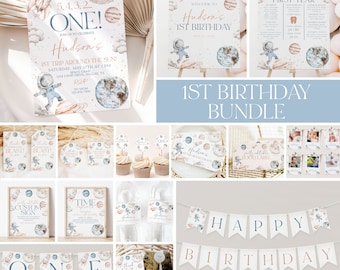 First Trip Around the Sun Birthday Invitation Bundle, Space Birthday Invitation, Boy 1st Birthday, First Birthday Decorations, Space, BD89