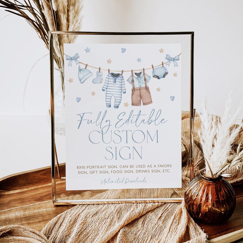 Editable Custom Sign, Custom 8x10 Sign, Blue Boy Clothesline Sign, Boy ...