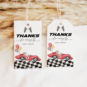 Fast One Birthday Favor Tag, Red Race Car Thank You Tag, Race Car Favor Tag, Editable Favor Tag, Printable Gift Tag, 1st Birthday, BD39