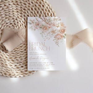 Faire-part pour le brunch de la mariée floral, invitation florale neutre pour la douche nuptiale, brunch de la mariée floral, modèle modifiable pour la douche nuptiale, floral, BS59 image 2