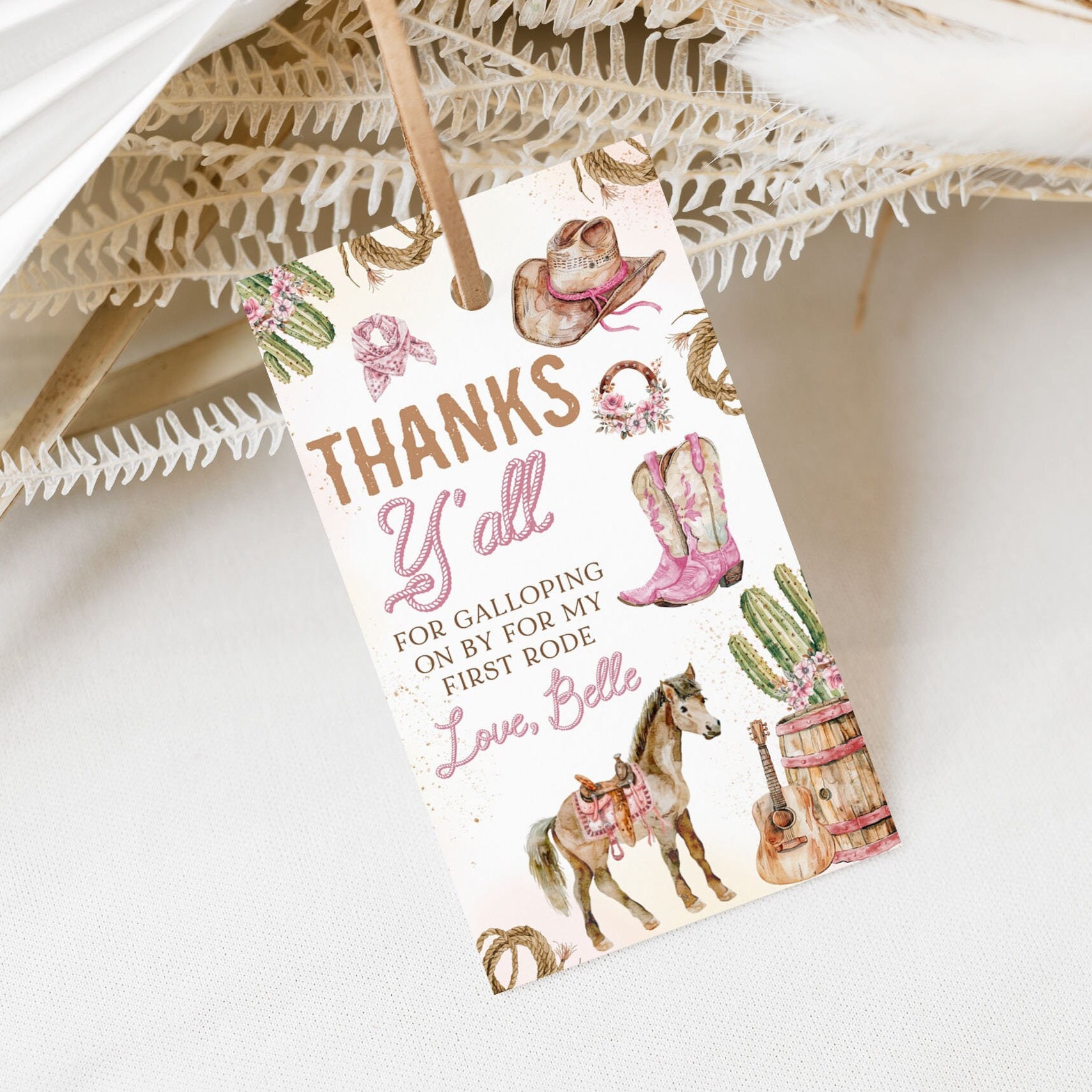 1st Rodeo Birthday Favor Tag, Pink Western Birthday Thank You Tag ...