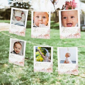 Pumpkin First Year Photo Banner, 1st Birthday Milestone, First Year Month Photos, Monthly Photo Banner, Pink Pumpkin 1st Birthday, BD23