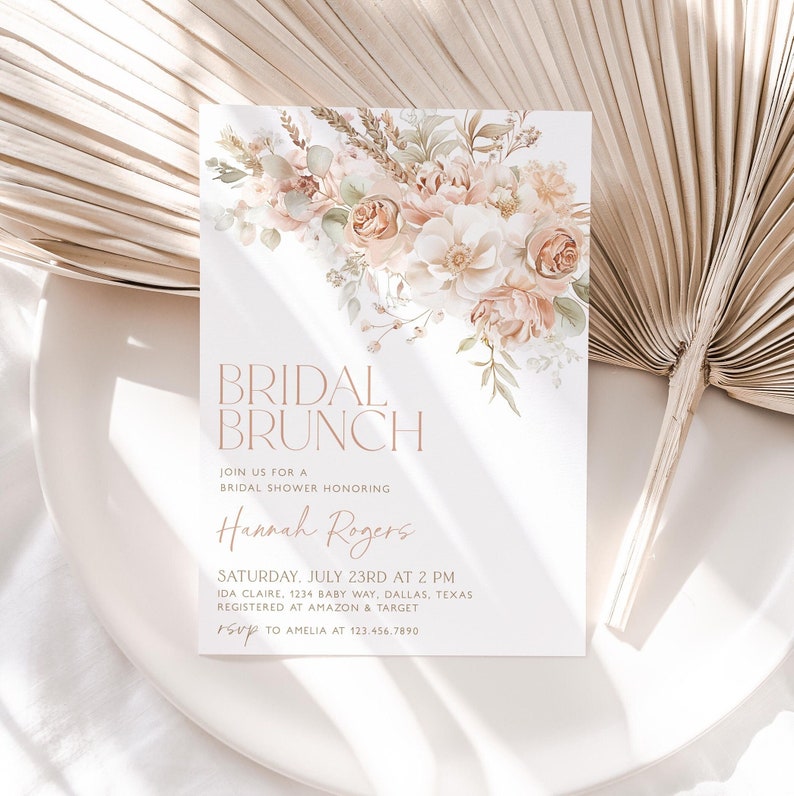 Floral Bridal Brunch Invitation, Neutral Florals Bridal Shower Invite, Floral Bridal Brunch, Editable Bridal Shower Template, Floral, BS59 image 1