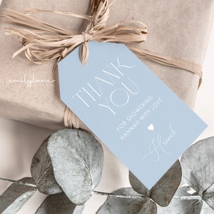 Blue Boho Minimal Baby Shower Favor Tag, Thank You Tag, Blue Baby Shower Favor Tag, Blue Gift Tag, Editable Tag, Boy Baby Shower, BBS18