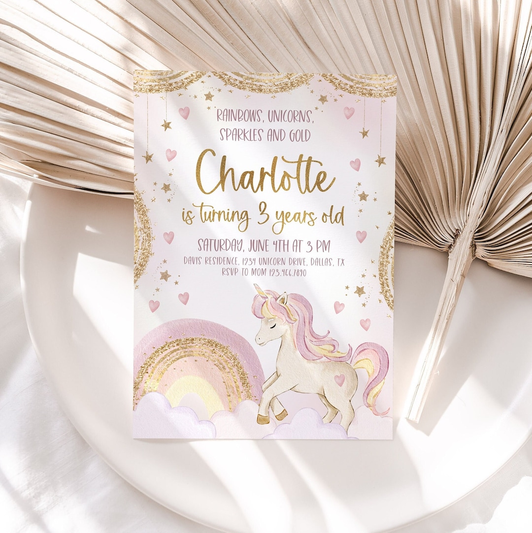 Unicorn Birthday Invitation Template, Unicorns Rainbows Sparkles and ...